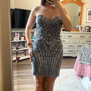 Grey and Silver Sequined Cocktail Dress